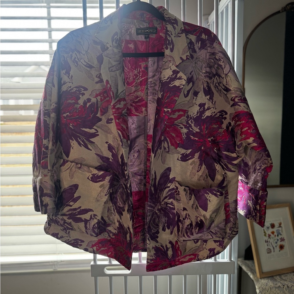 Heidi Daus Shimmery Fuchsia and Purple Floral Jacket - Picture 3 of 4